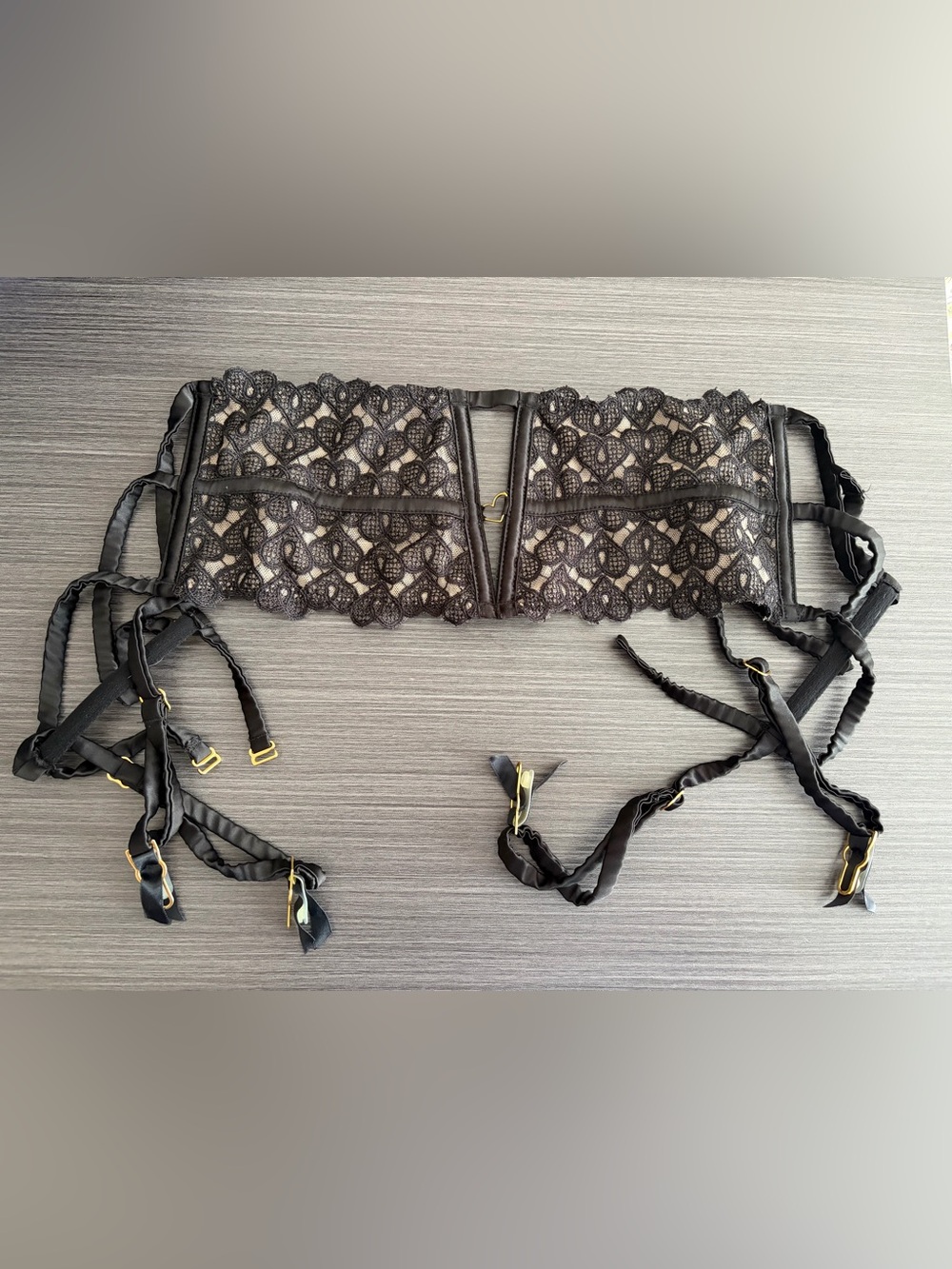 VS Black Lace Garter Belt with Gold Hardware